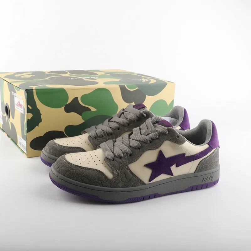 Ténis BAPE STA - Classic Retro Limited Edition: Estilo Atemporal - Cinzento - Roxo